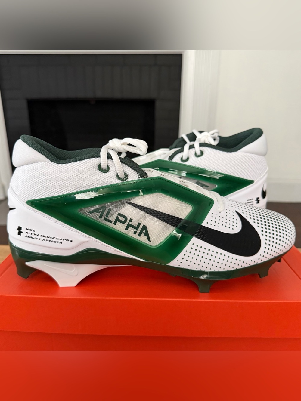 Nike Alpha Menace 4 Pro Mid Cleats - White/Green - Mens Size 13.5 - (IB2507-103)